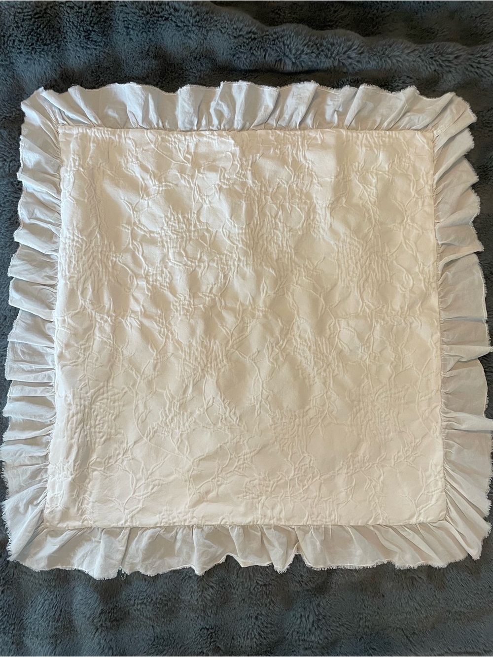 Piu Belle White Quilted Euro Pillow Sham Textured Ruffle Shabby Cottagecore 25”